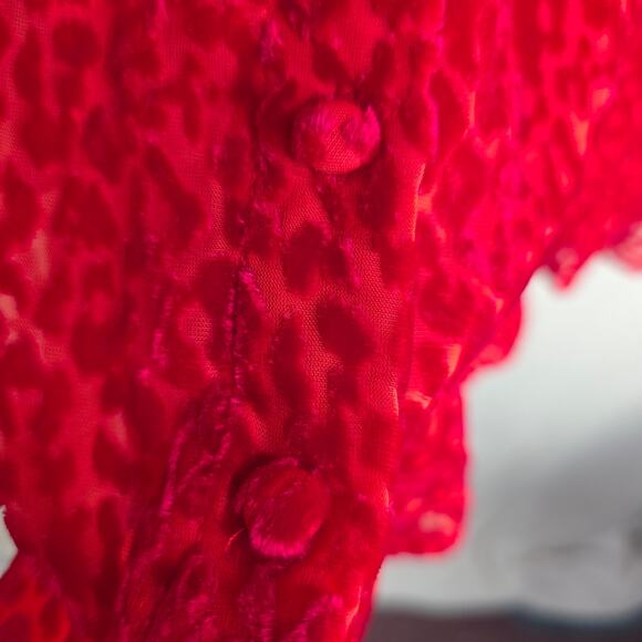 KOOPLES SZ2 NWT burnout Velvet texture Red Leopard V neck Buttondown sexy dress - Picture 13 of 16